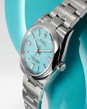 Rolex Oyster Perpetual Silver Blue Dial Swiss Automatic Watch